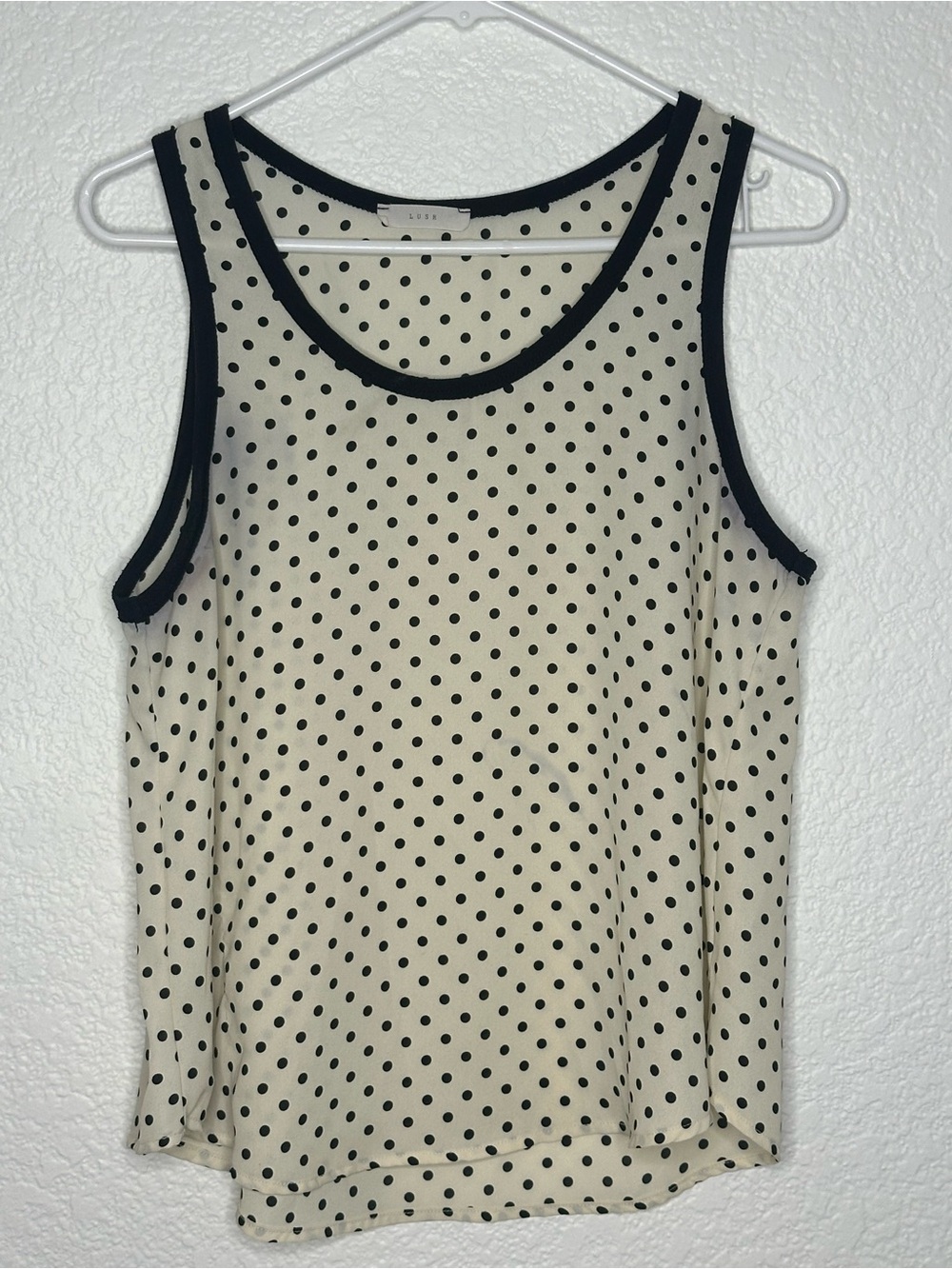 Lush Cream Polka Dot Tank with Black Trim